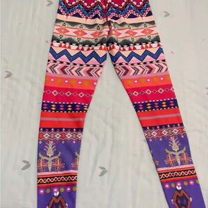 Vibrant Multicolor Aztec Print Leggings - Purple & Pink
